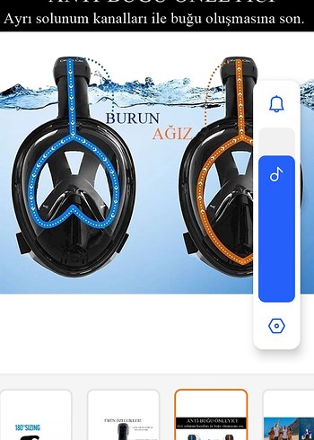 Siyah Tam Yüz Dalış Maskesi Velcro Kayışlı - Görsel 7