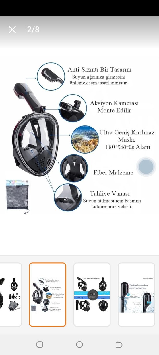Siyah Tam Yüz Dalış Maskesi Velcro Kayışlı - Görsel 2