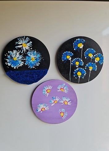 3lü magnet, buzdolabı süsü, papatya set