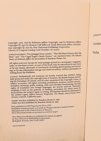 Beden Robinson Jeffers - Cawdor ve Medea 1970