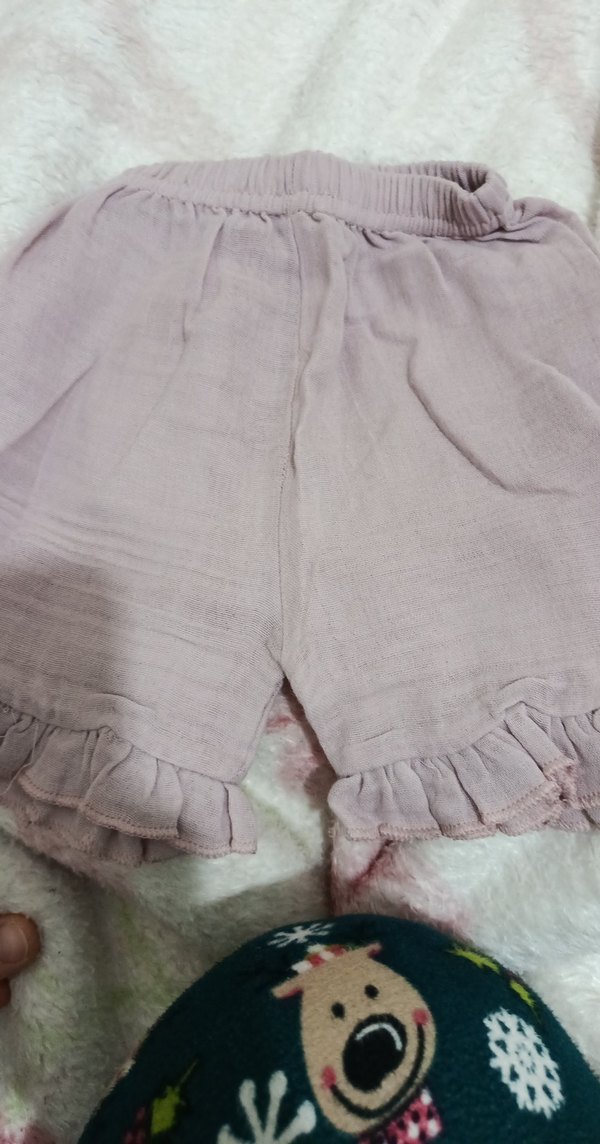 Pembe Keten Fırfırlı Nakışlı Kız Şortu - Görsel 2