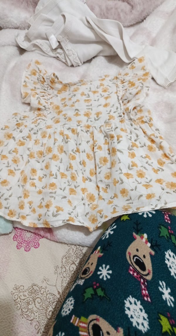 Kız Çocuk Beyaz Çiçekli Fırfırlı Elbise - Görsel 2