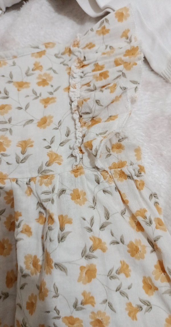 Kız Çocuk Beyaz Çiçekli Fırfırlı Elbise - Görsel 4