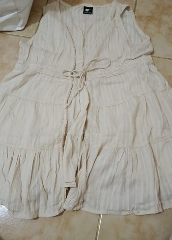 Bej Keten Bohem üst bluz - Görsel 2