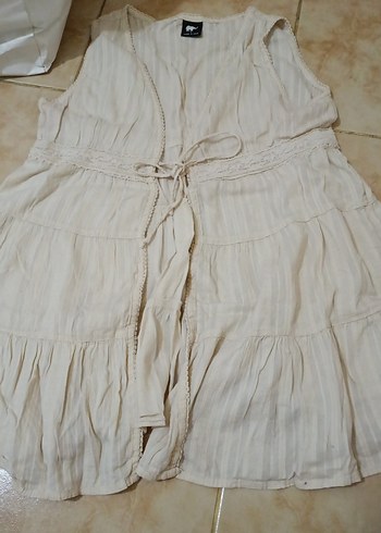 Bej Keten Bohem üst bluz - Görsel 3