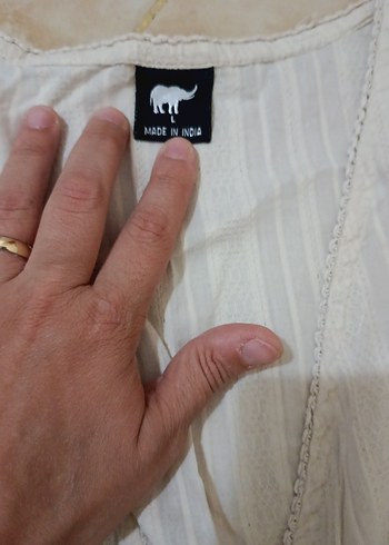 Bej Keten Bohem üst bluz - Görsel 5