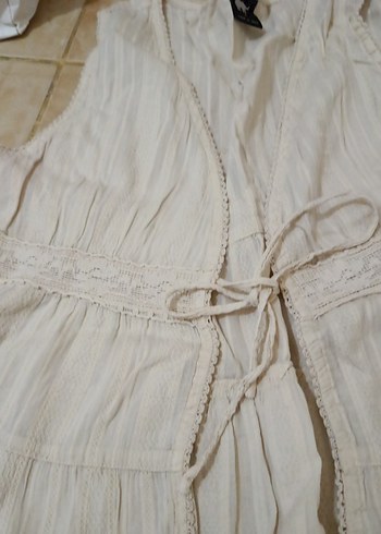 Bej Keten Bohem üst bluz - Görsel 4