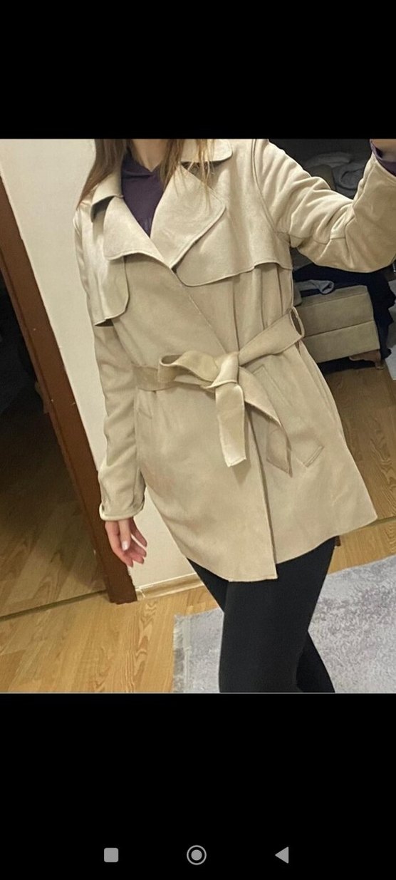 Bej Süet Kadın Midi Trençkot - Görsel 3