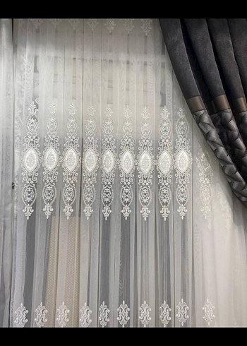 Gri Beyaz Nakışlı Perde - Görsel 16