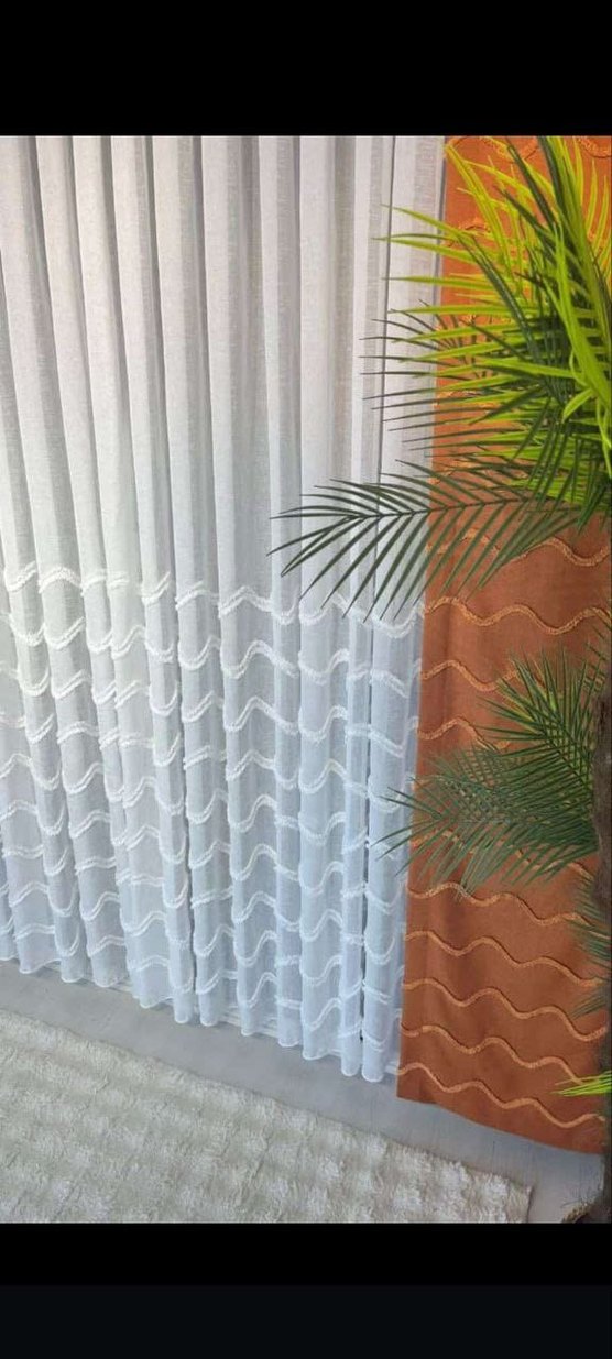 Gri Beyaz Nakışlı Perde - Görsel 2