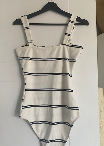 Çizgili Beyaz Midi Mayo - Görsel 3