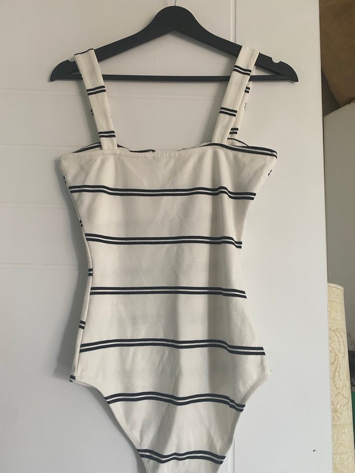 Çizgili Beyaz Midi Mayo - Görsel 3