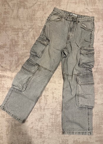 Zara Acik Gri Kargo Denim Pantolon