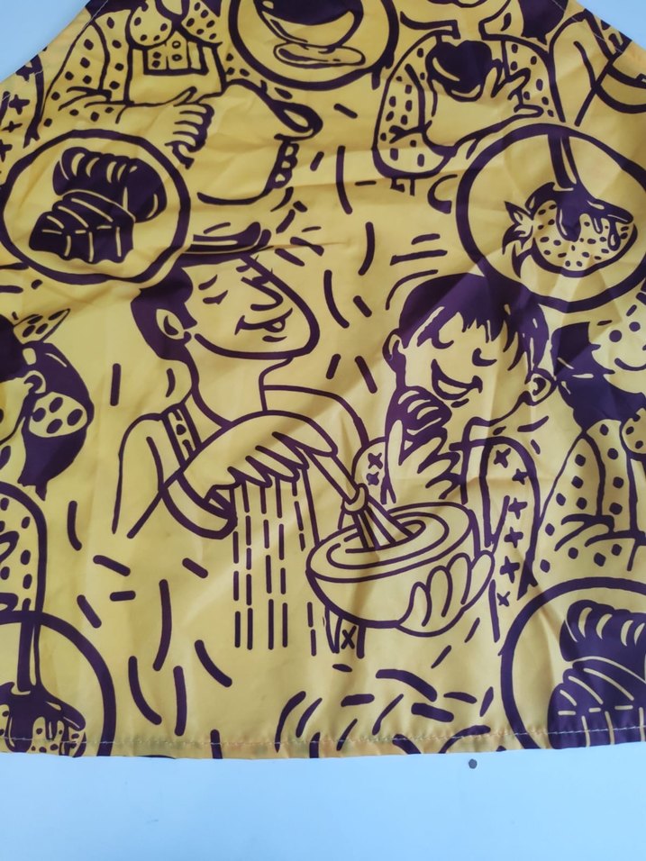 Baskılı Mutfak Önlüğü ve Bordo Şef Şapkası - Görsel 5