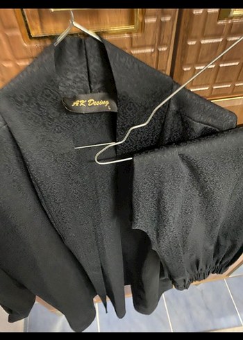 Diğer Kadın Siyah Keten Uzun Ceket ve Pantolon Takım