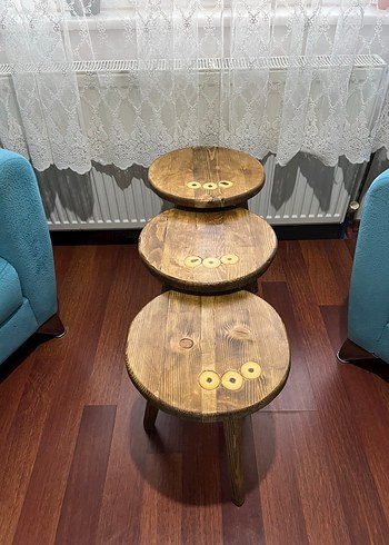 Beden Doğal ahşap 3 lu zigon sehpa takımı