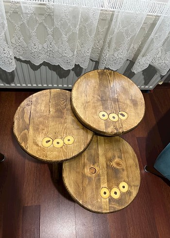 Beden kahverengi Renk Doğal ahşap 3 lu zigon sehpa takımı