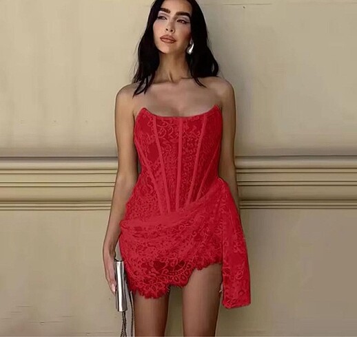 s Beden kırmızı Renk Kırmızı korse görünümlü elbise