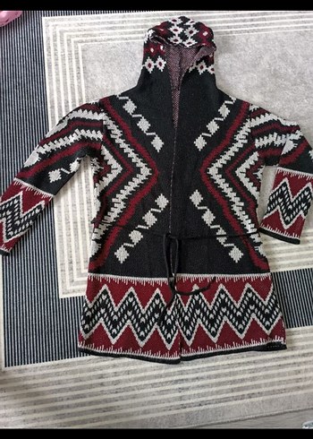 Bordo Desenli Bohem Örgü Hamile Hırkası