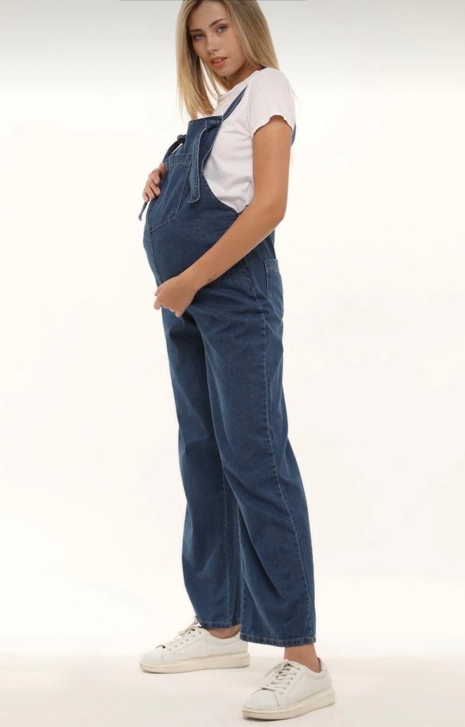 Hamile Kot Salopet Tulum mavi M/L - Görsel 2