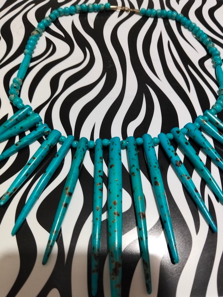 Uzun Turkuaz Boncuklu Bohem Kolye - Görsel 2