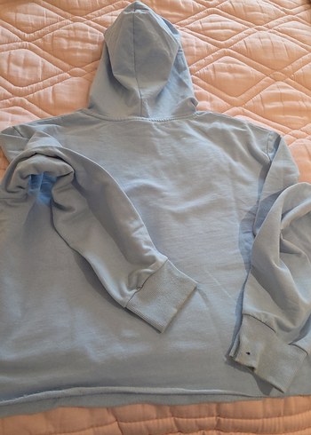 Kadın genç mavi Kapüşonlu Sweatshirt Loose Fit kısa - Görsel 3