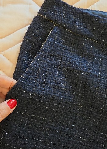 Kadın lacivert simli Triko Mini Şort - Görsel 3