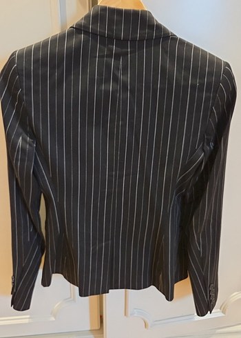 Düğmeli Çizgili Siyah Kadın Blazer pantalon takımı - Görsel 3