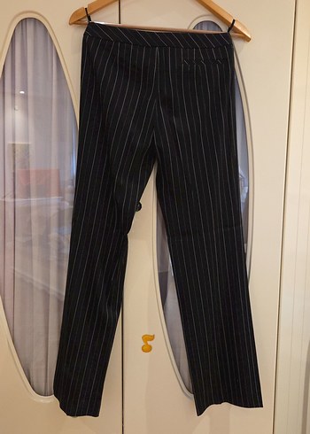 Düğmeli Çizgili Siyah Kadın Blazer pantalon takımı - Görsel 7