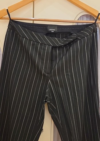 Düğmeli Çizgili Siyah Kadın Blazer pantalon takımı - Görsel 5