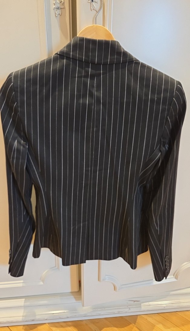 Düğmeli Çizgili Siyah Kadın Blazer pantalon takımı - Görsel 3