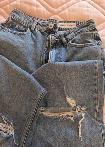 mavi Kadın Denim Midi Boy Bol Kesim yırtmaçlı Jean lefties marka - Görsel 4