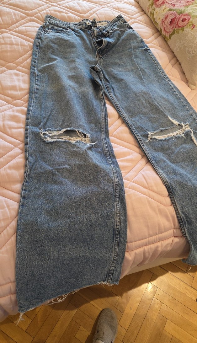 mavi Kadın Denim Midi Boy Bol Kesim yırtmaçlı Jean lefties marka - Görsel 2