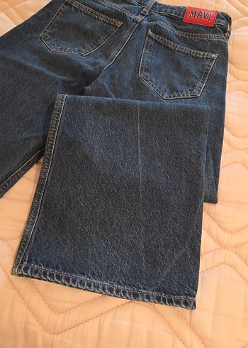 koyu mavi Bol Kesim Midi Denim Kadın Jean - Görsel 6