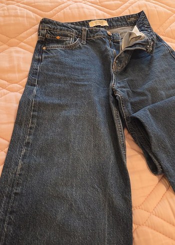 koyu mavi Bol Kesim Midi Denim Kadın Jean - Görsel 3