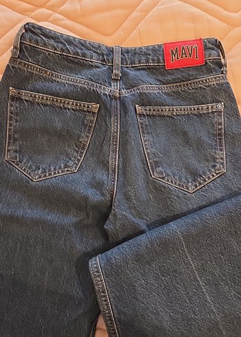 koyu mavi Bol Kesim Midi Denim Kadın Jean - Görsel 5