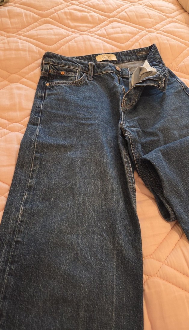 koyu mavi Bol Kesim Midi Denim Kadın Jean - Görsel 3