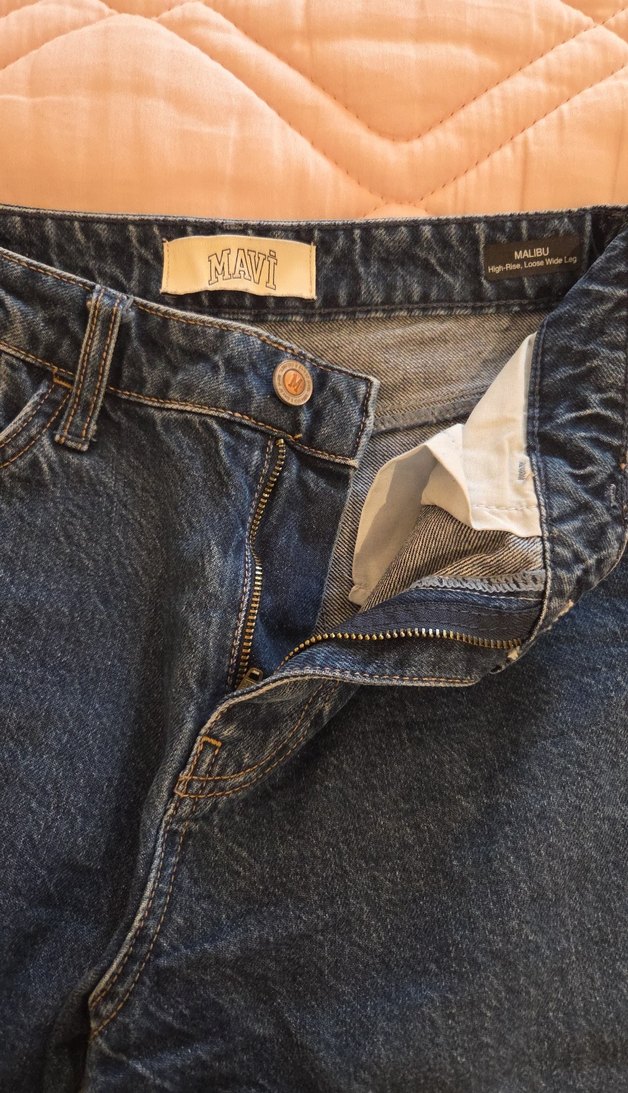 koyu mavi Bol Kesim Midi Denim Kadın Jean - Görsel 2