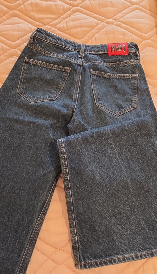 koyu mavi Bol Kesim Midi Denim Kadın Jean - Görsel 4