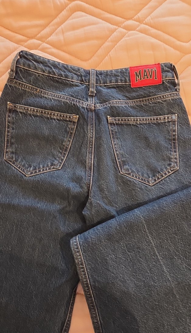 koyu mavi Bol Kesim Midi Denim Kadın Jean - Görsel 5