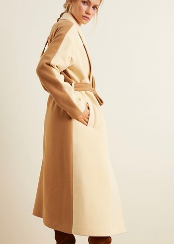 Çift Renkli Kemerli Kaban - Görsel 2