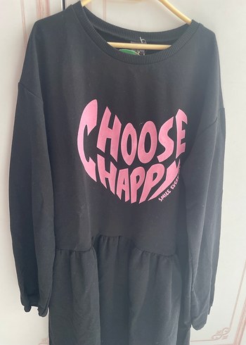 10 Yaş Beden pembe Renk Pembe Yazılı Baskılı Salaş Sweatshirt Elbise