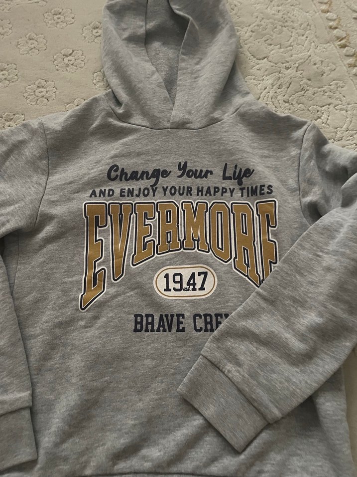 Gri Kapüşonlu Erkek Çocuk Sweatshirt - Görsel 2