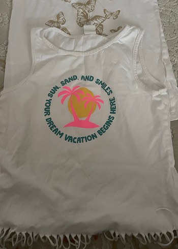 Baskılı Beyaz Kız Çocuk Askılı Bohem Üst - Görsel 2