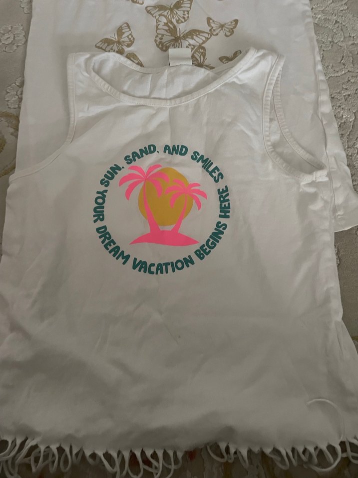 Baskılı Beyaz Kız Çocuk Askılı Bohem Üst - Görsel 2