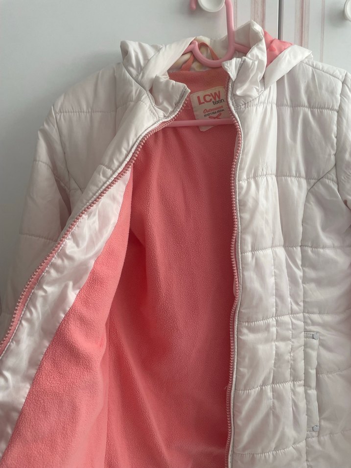 Kızlar için Beyaz Fermuarlı Mont - Görsel 3