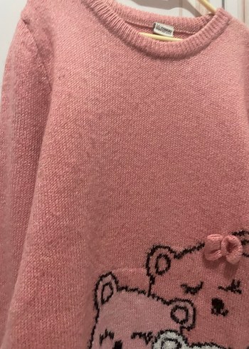 Kız Çocuk Pembe Nakışlı Triko Kazak - Görsel 2