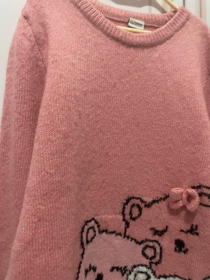 Kız Çocuk Pembe Nakışlı Triko Kazak - Görsel 2