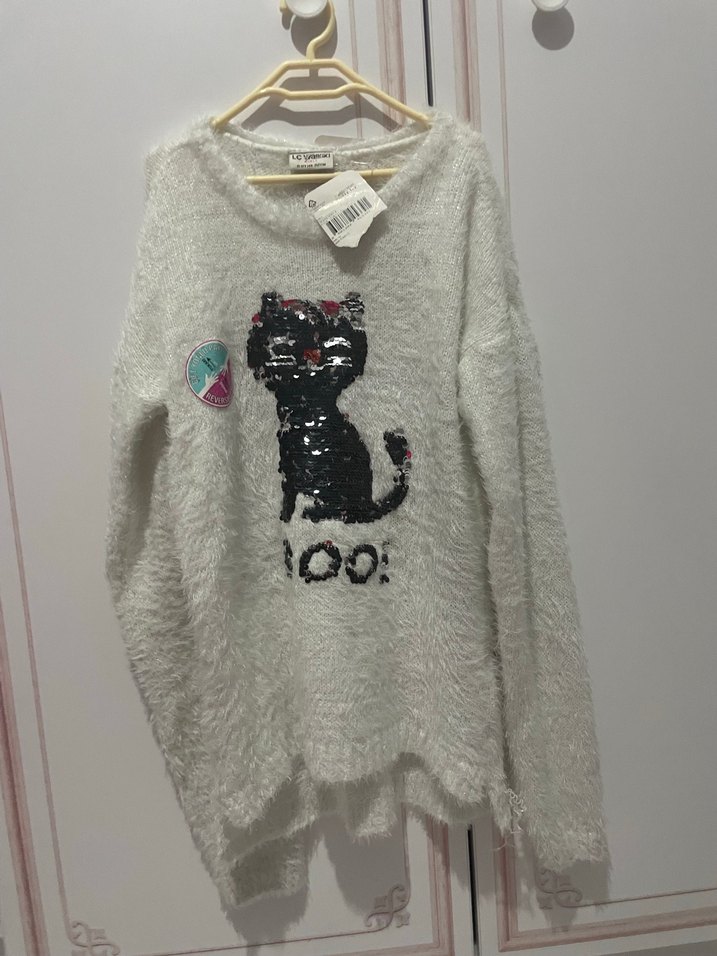 Kız Çocuk Gri Örgü Uzun Kollu Kazak - Görsel 2