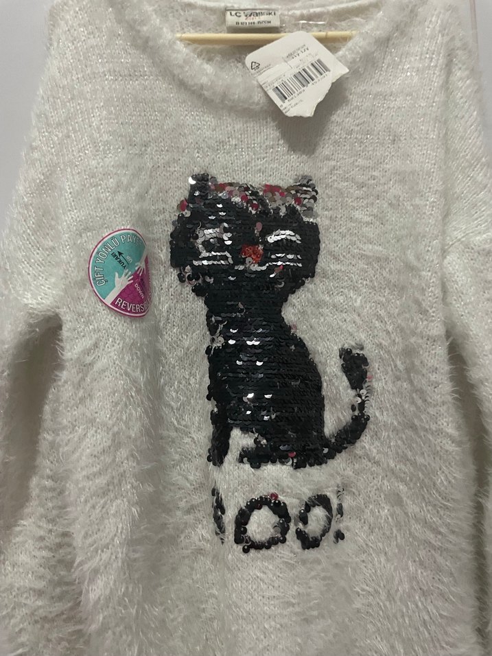 Kız Çocuk Gri Örgü Uzun Kollu Kazak - Görsel 4